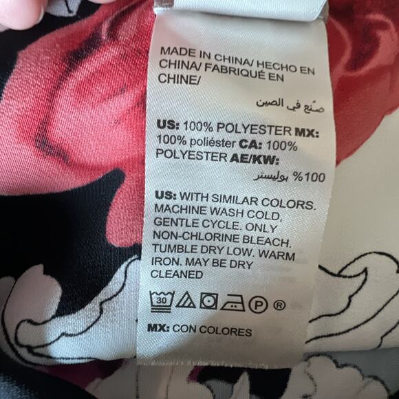 Chico's 2 petite large 12 Long Sleeve Floral Red Black Blouse Shirt Top Tropical - Picture 10 of 12